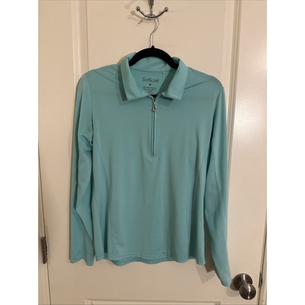 SanSoleil Womens Medium Light Blue UPF 50 Quarter Zip Sun Top Mesh Vents Golf